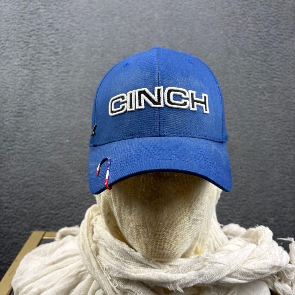 Cinch Mens Blue Flexfit Baseball Cap Hat L-XL Embroidered Logo Fishing Hook